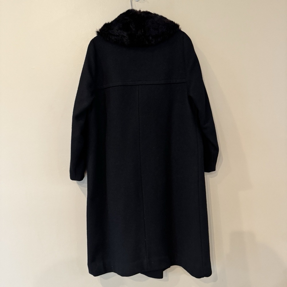 VTG Wool Trench Coat Women M Black Fur Lined & collar Brass Queen Elizabeth Btn - Picture 10 of 10